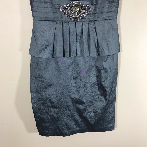 Eliza J blue silver sleeveless dress peplum brooch - Picture 3 of 8